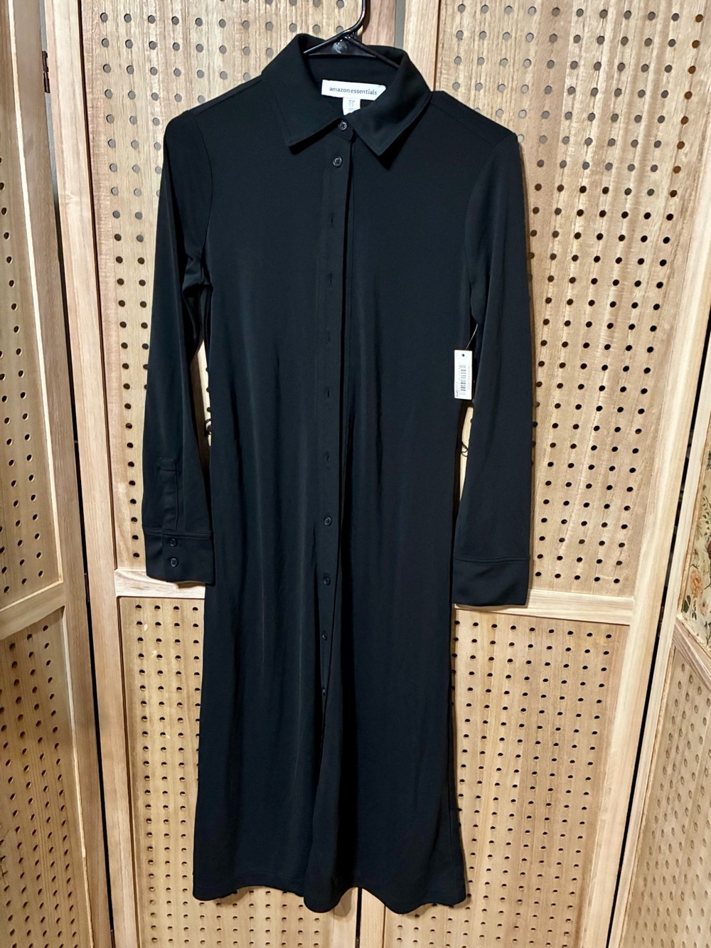 Amazon Essentials Black Long Sleeve Button-Front Shirt Dress XS